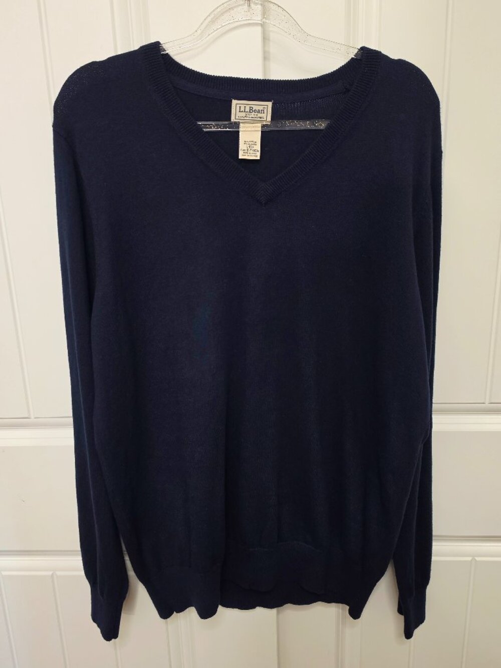 LL Bean Vintage Men's Large V Neck Sweater Cashmere Cotton Navy Blue
